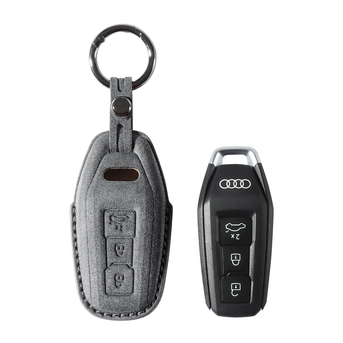 Alcantara Car Key Fob Cover for Audi | Model E with Buckle - Space Grey - Alcanside