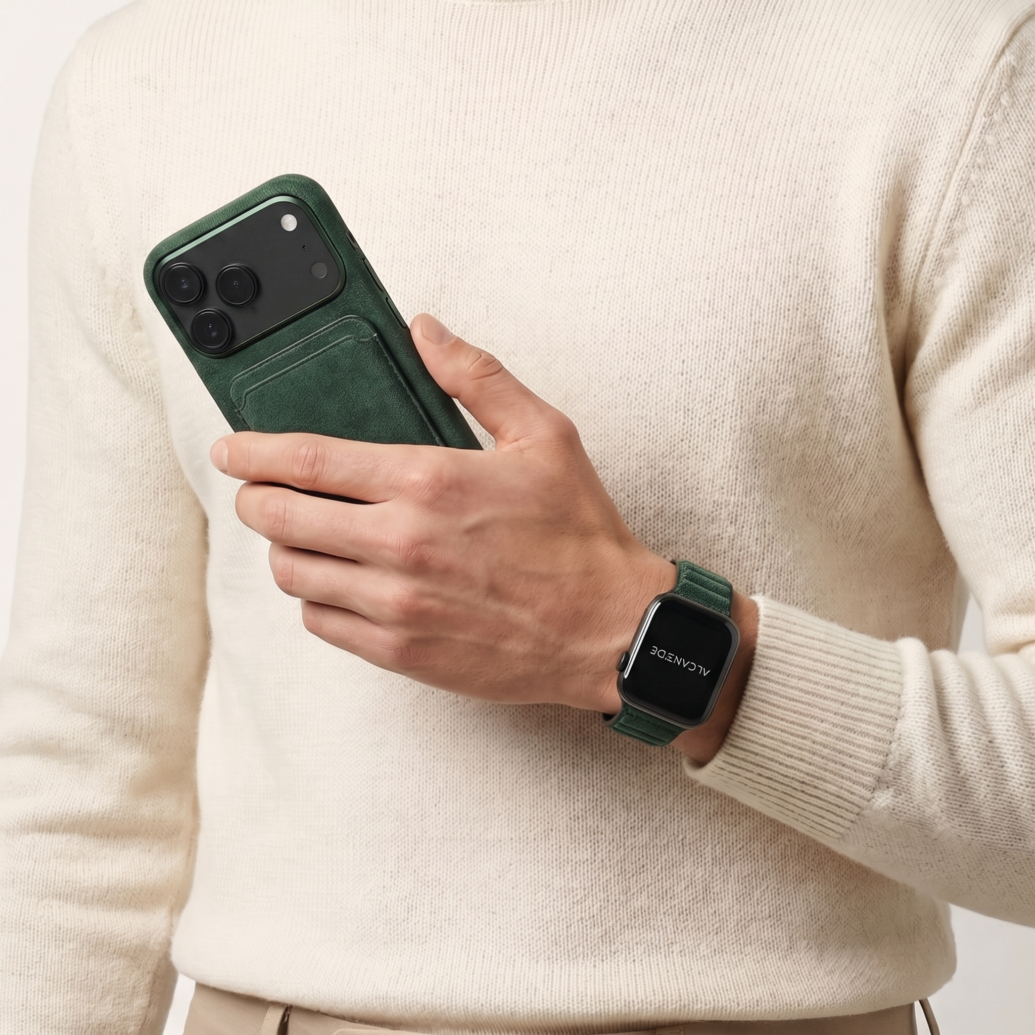 iPhone 18 Pro Alcantara case with MagSafe wallet and AirPods case