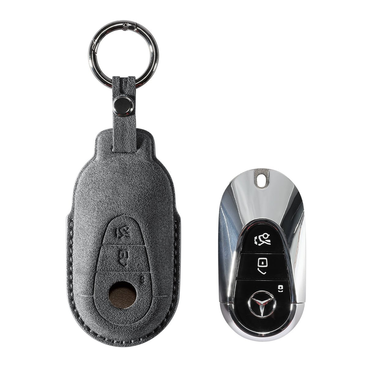 Alcantara Car Key Fob Cover for Mercedes - Benz | Model C with Buckle - Space Grey - Alcanside